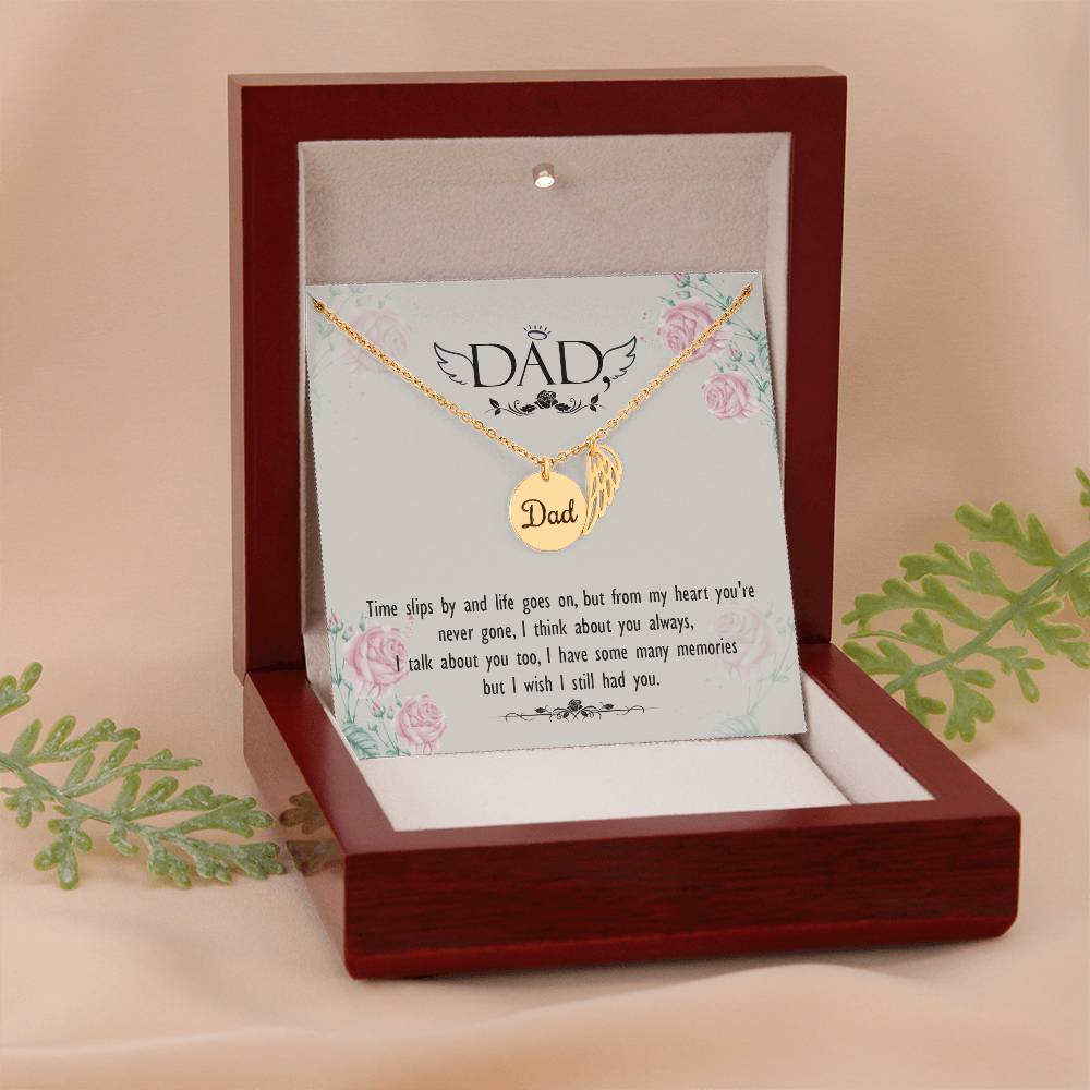 Time Slips By Remembrance Necklace for Dad Angel Wing Charm Stainless Steel or 18k Gold Finish-Express Your Love Gifts