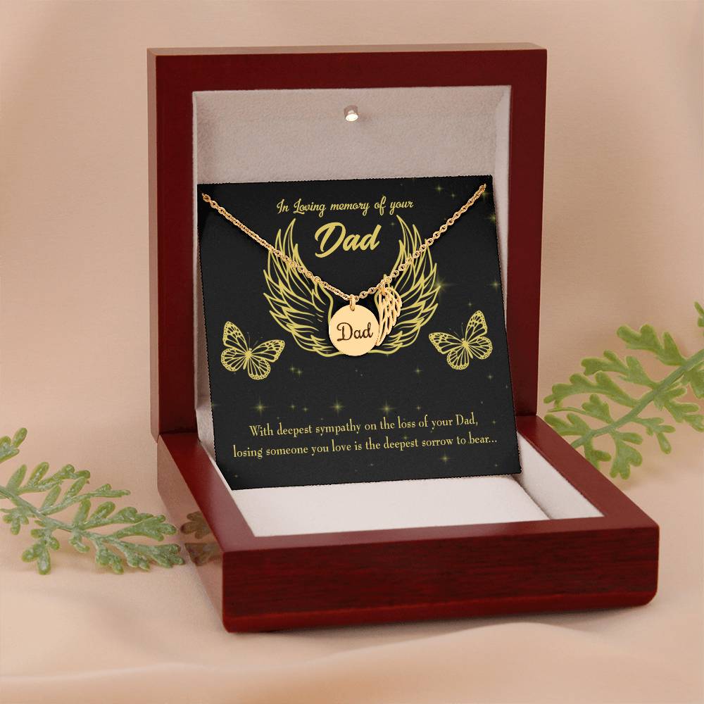 Losing Someone Remembrance Necklace for Dad Angel Wing Charm Stainless Steel or 18k Gold Finish-Express Your Love Gifts