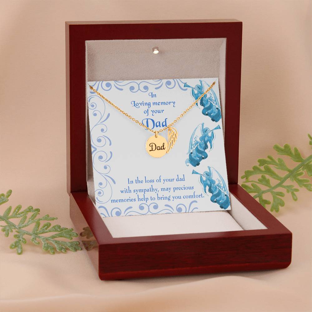 Precious Memories Remembrance Necklace for Dad Angel Wing Charm Stainless Steel or 18k Gold Finish-Express Your Love Gifts