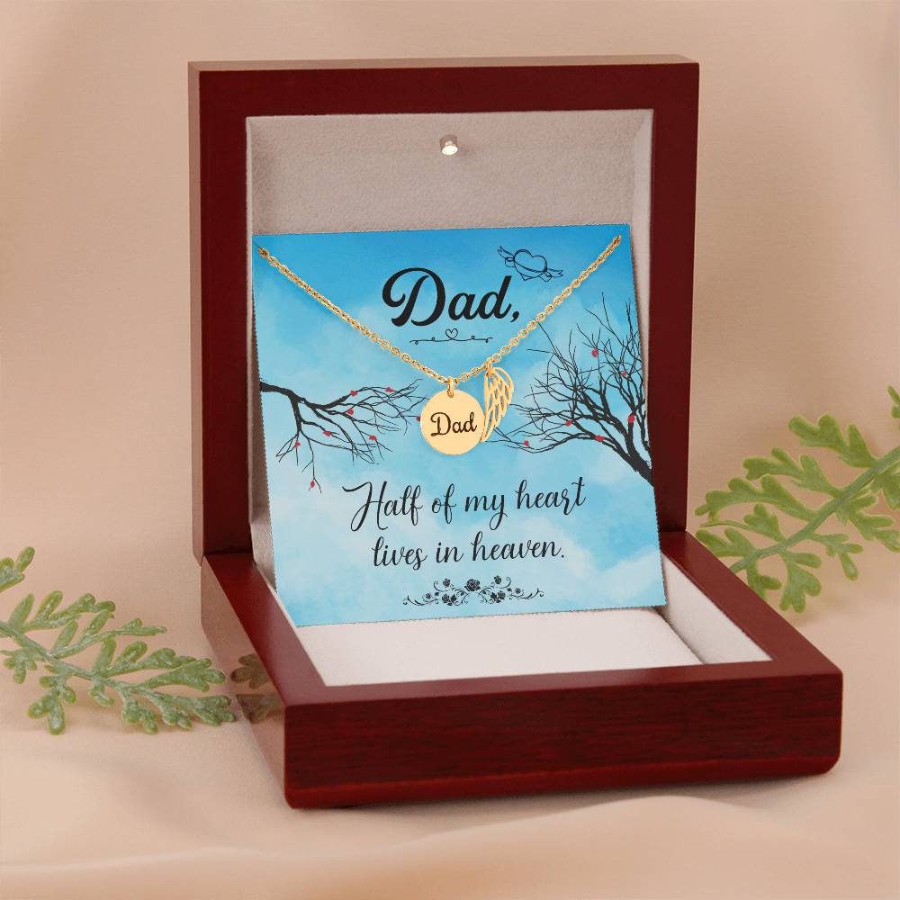 Half of My Heart Remembrance Necklace for Dad Angel Wing Charm Stainless Steel or 18k Gold Finish-Express Your Love Gifts