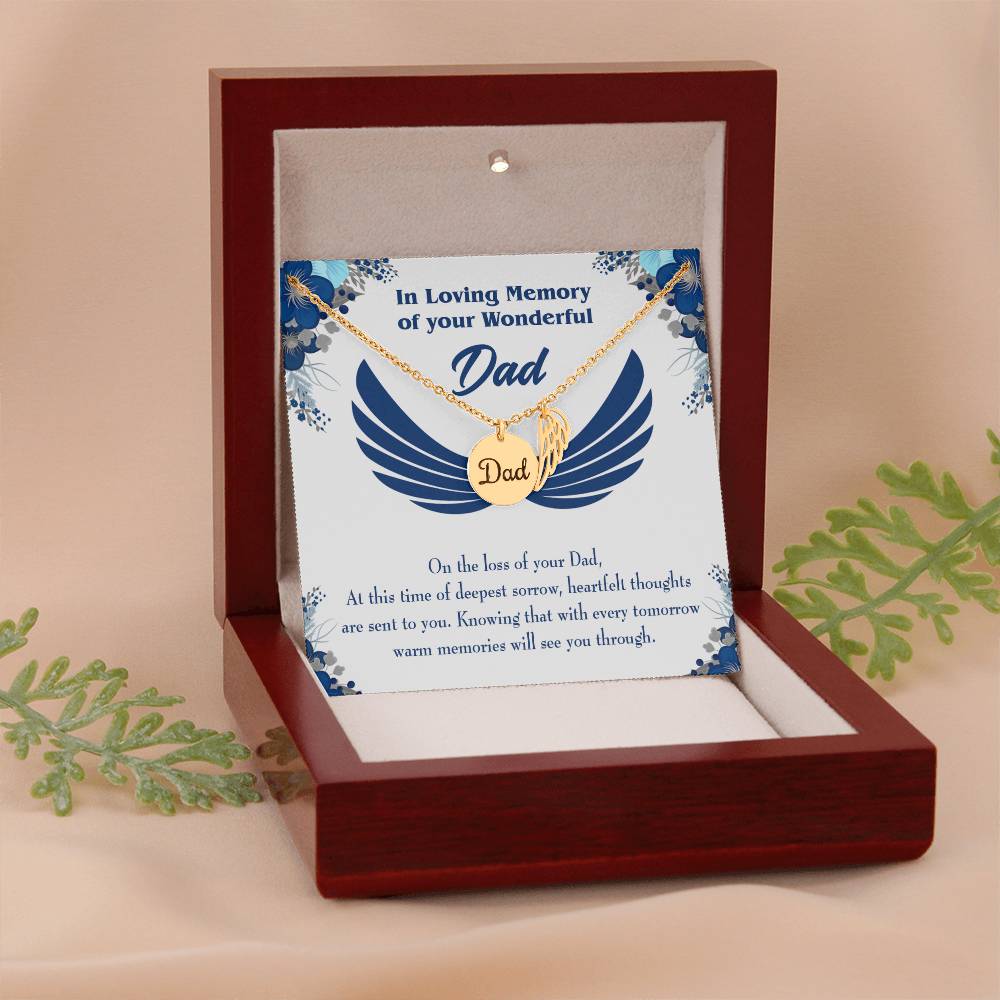 Deepest Sorrow Remembrance Necklace for Dad Angel Wing Charm Stainless Steel or 18k Gold Finish-Express Your Love Gifts
