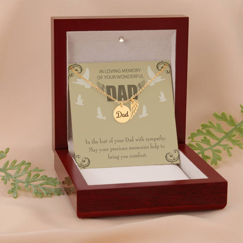 In the Lost of Your Dad Remembrance Necklace for Dad Angel Wing Charm Stainless Steel or 18k Gold Finish-Express Your Love Gifts