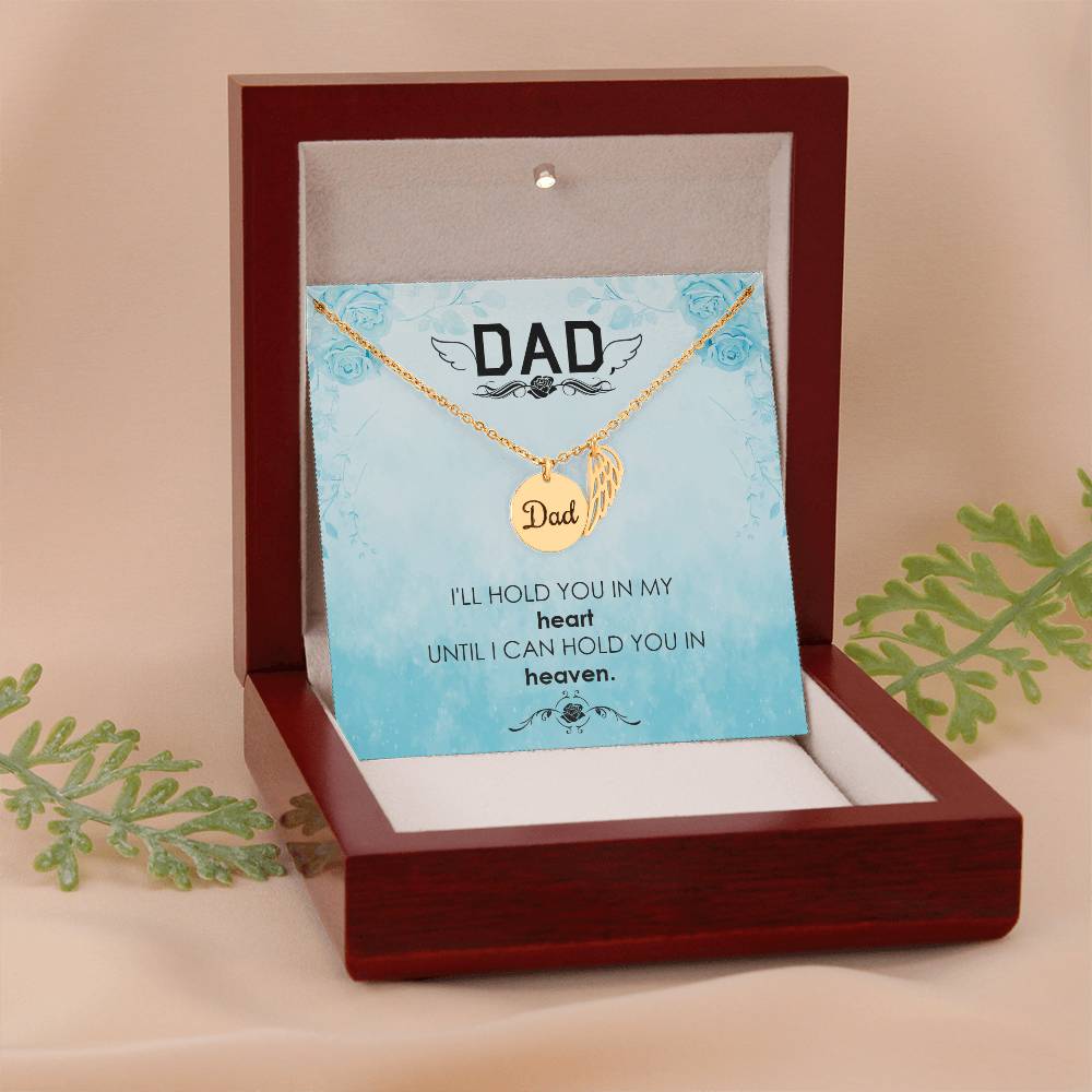 I'll Hold You in Heaven Remembrance Necklace for Dad Angel Wing Charm Stainless Steel or 18k Gold Finish-Express Your Love Gifts