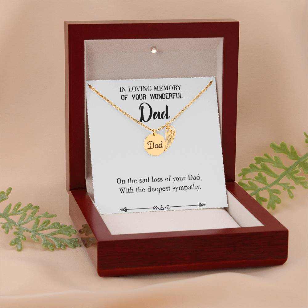 Deepest Sympathy Remembrance Necklace for Dad Angel Wing Charm Stainless Steel or 18k Gold Finish-Express Your Love Gifts