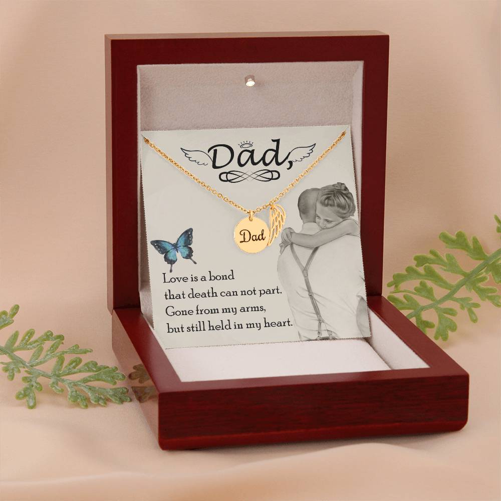 Love is Bond Remembrance Necklace for Dad Angel Wing Charm Stainless Steel or 18k Gold Finish-Express Your Love Gifts