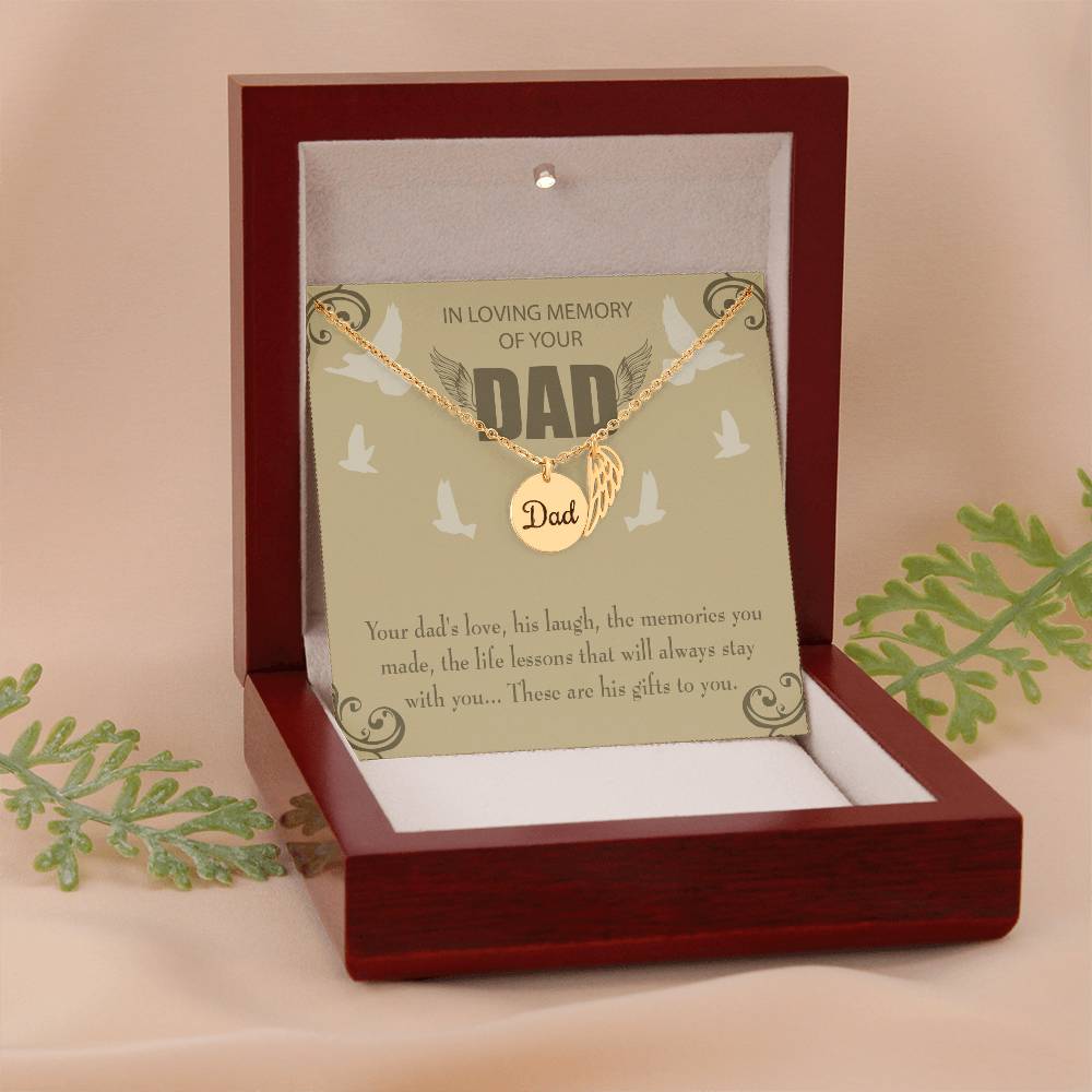 In Loving Memory Remembrance Necklace for Dad Angel Wing Charm Stainless Steel or 18k Gold Finish Remembrance Necklace for Dad Angel Wing Charm Stainless Steel or 18k Gold Finish-Express Your Love Gifts