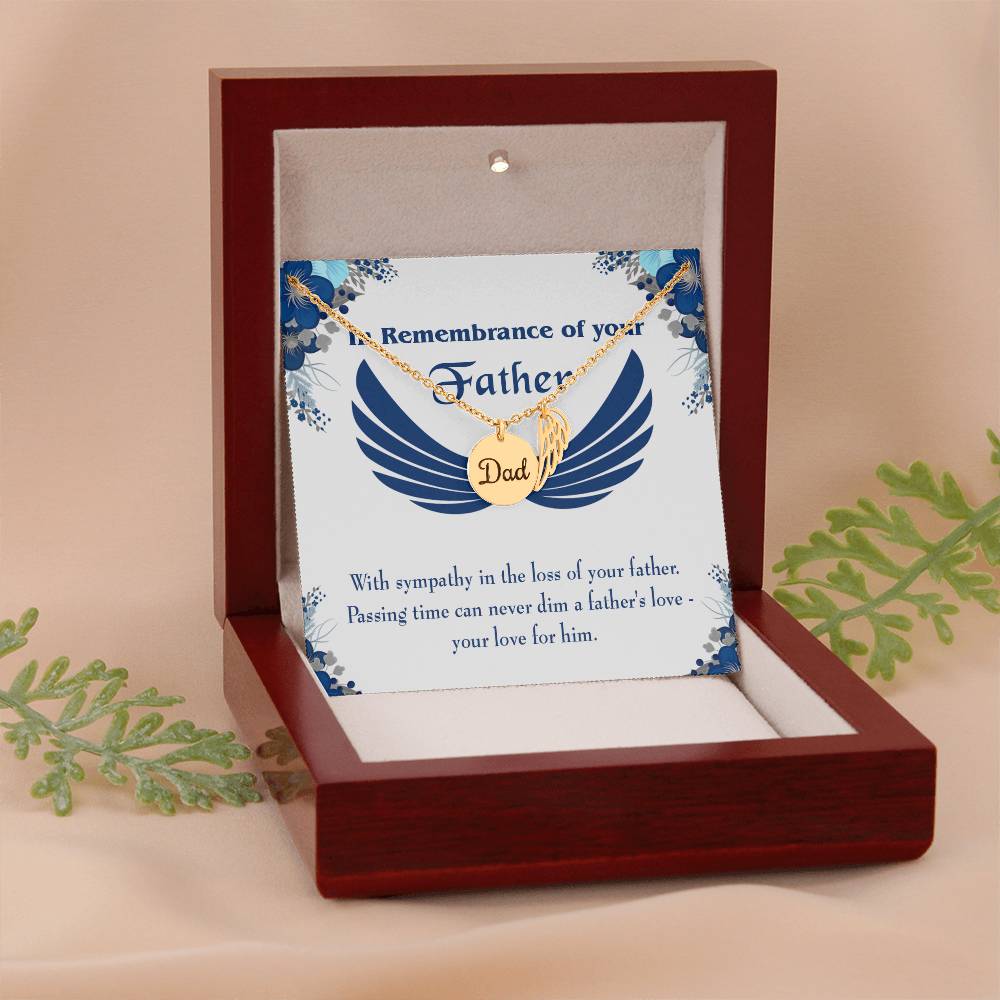 Your Love for Him Remembrance Necklace for Dad Angel Wing Charm Stainless Steel or 18k Gold Finish-Express Your Love Gifts