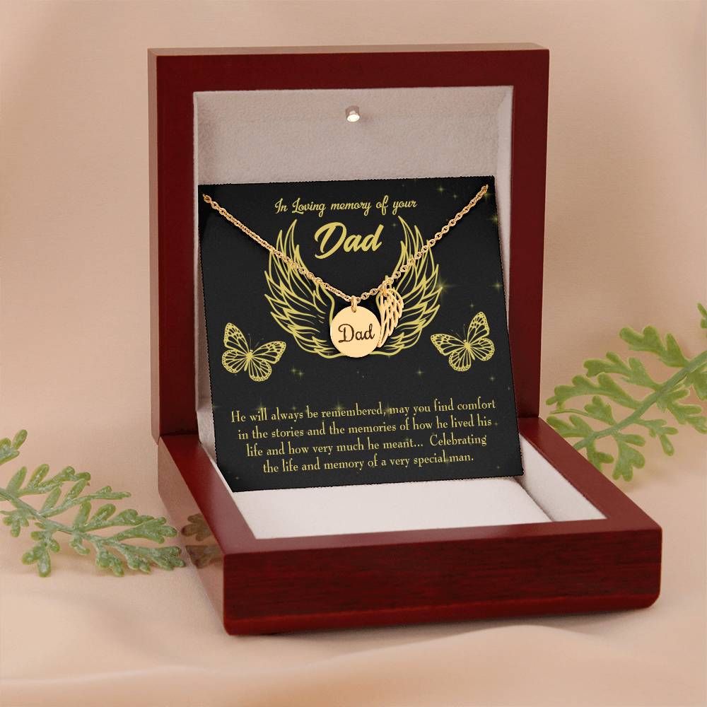 Memory of a Special Man Remembrance Necklace for Dad Angel Wing Charm Stainless Steel or 18k Gold Finish-Express Your Love Gifts
