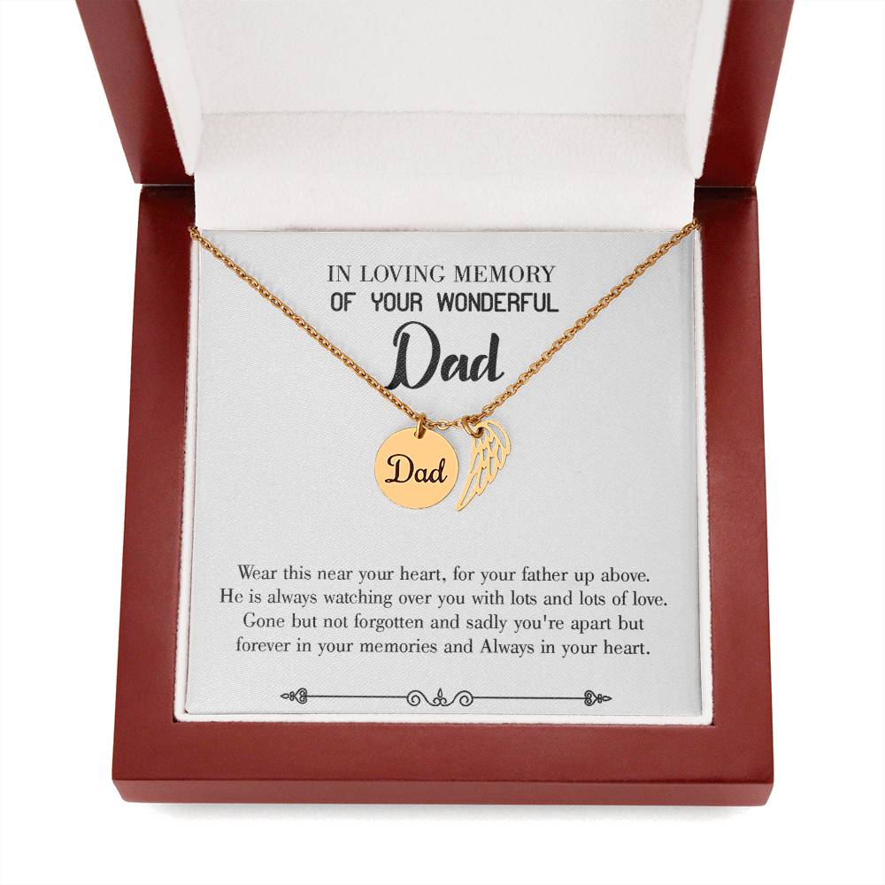 Father Up Above Remembrance Necklace for Dad Angel Wing Charm Stainless Steel or 18k Gold Finish-Express Your Love Gifts