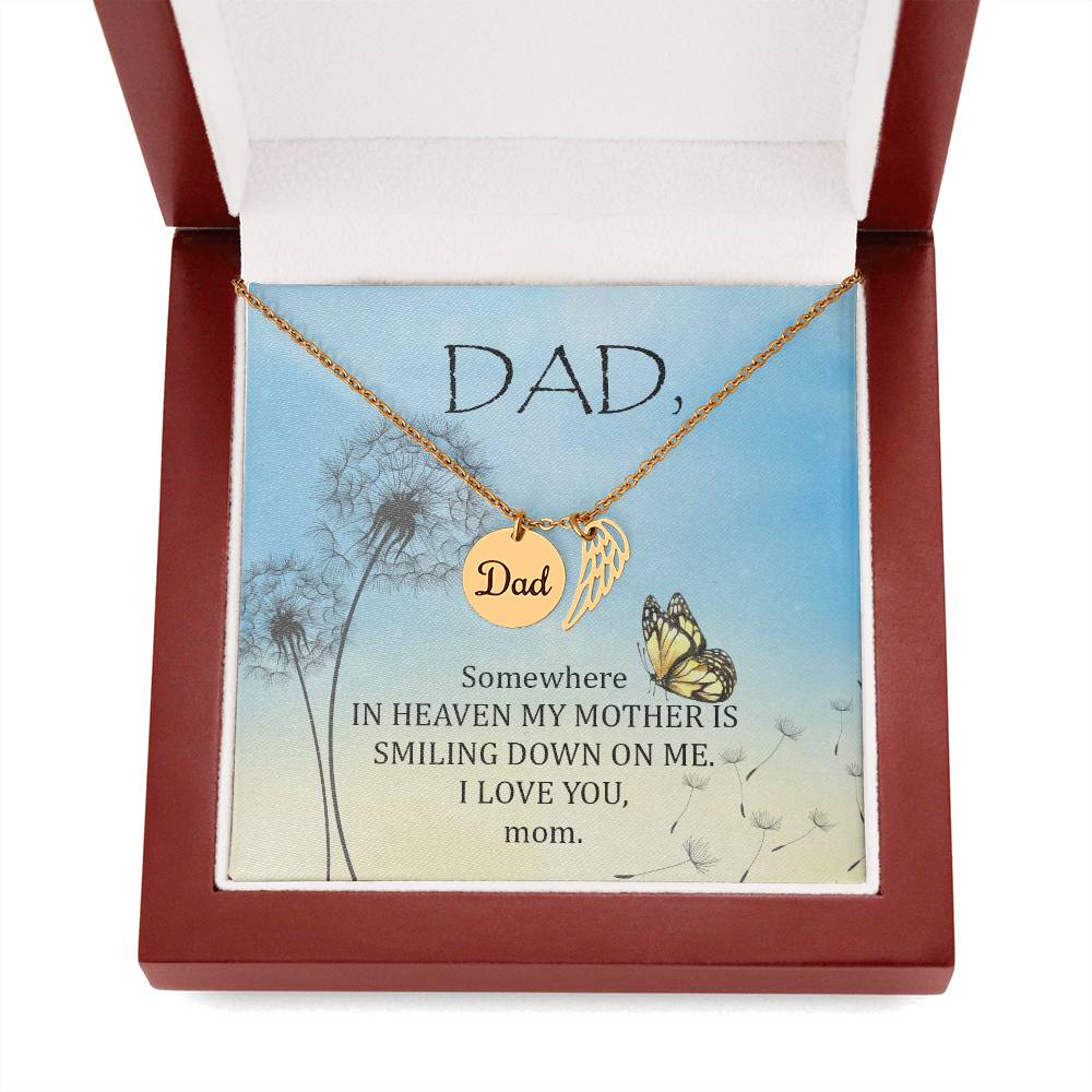 Somewhere in Heaven Remembrance Necklace for Dad Angel Wing Charm Stainless Steel or 18k Gold Finish-Express Your Love Gifts
