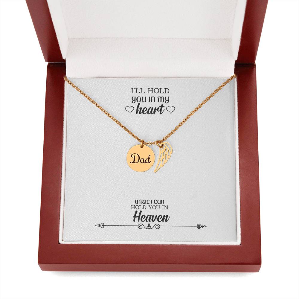 I'll Hold You in My Heart Remembrance Necklace for Dad Angel Wing Charm Stainless Steel or 18k Gold Finish-Express Your Love Gifts