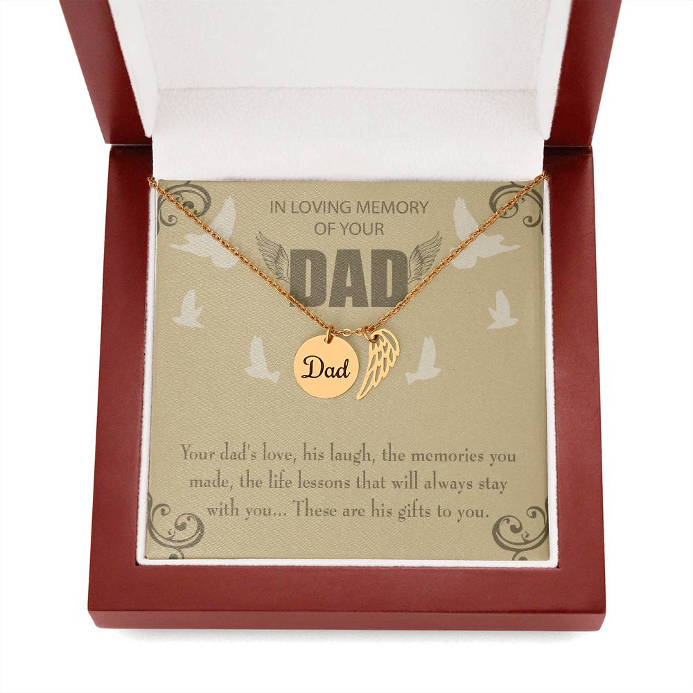 In Loving Memory Remembrance Necklace for Dad Angel Wing Charm Stainless Steel or 18k Gold Finish Remembrance Necklace for Dad Angel Wing Charm Stainless Steel or 18k Gold Finish-Express Your Love Gifts
