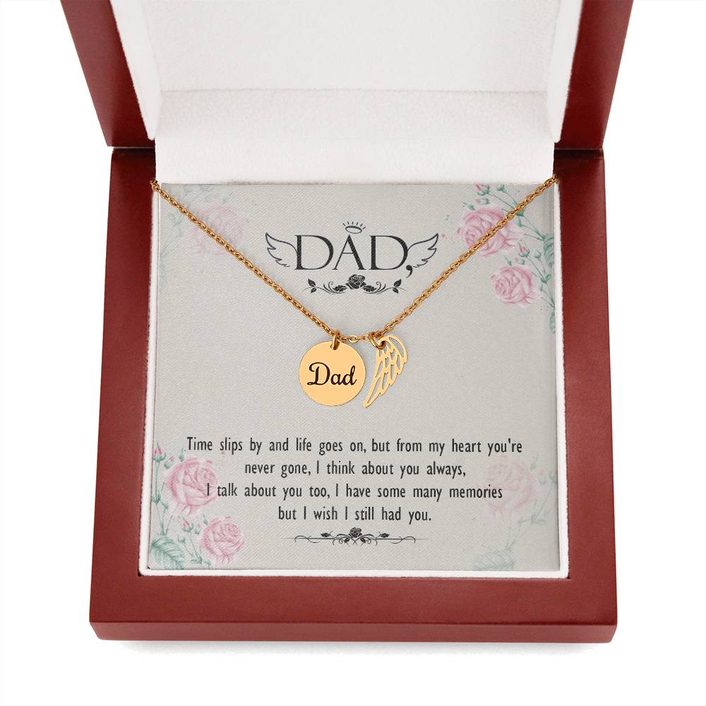 Time Slips By Remembrance Necklace for Dad Angel Wing Charm Stainless Steel or 18k Gold Finish-Express Your Love Gifts