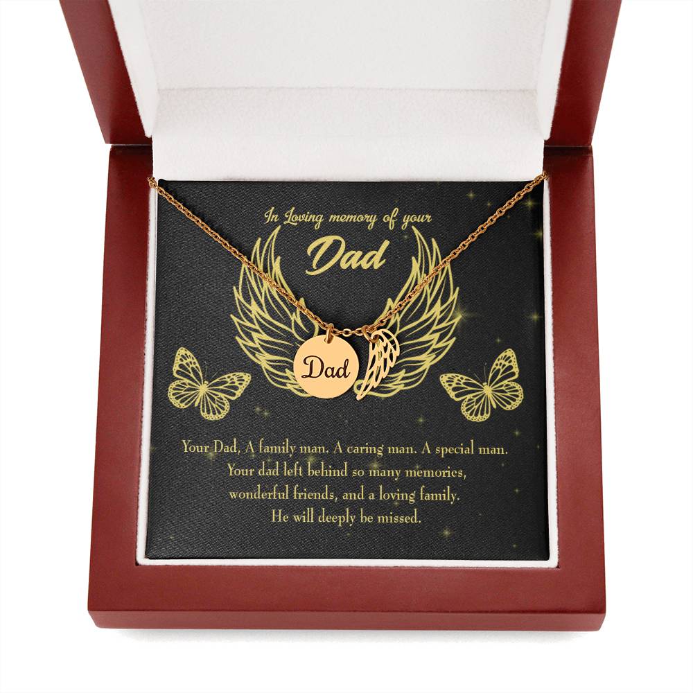 A Family Man Remembrance Necklace for Dad Angel Wing Charm Stainless Steel or 18k Gold Finish-Express Your Love Gifts