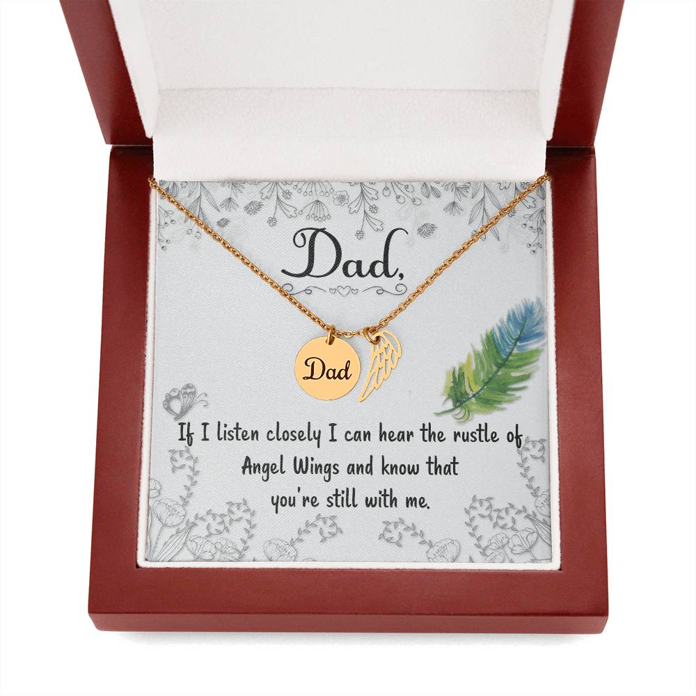 If I Listen Closely Remembrance Necklace for Dad Angel Wing Charm Stainless Steel or 18k Gold Finish-Express Your Love Gifts