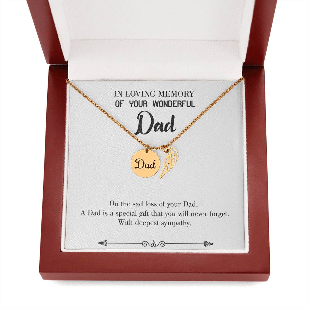 Dad a Special Gift Remembrance Necklace for Dad Angel Wing Charm Stainless Steel or 18k Gold Finish-Express Your Love Gifts