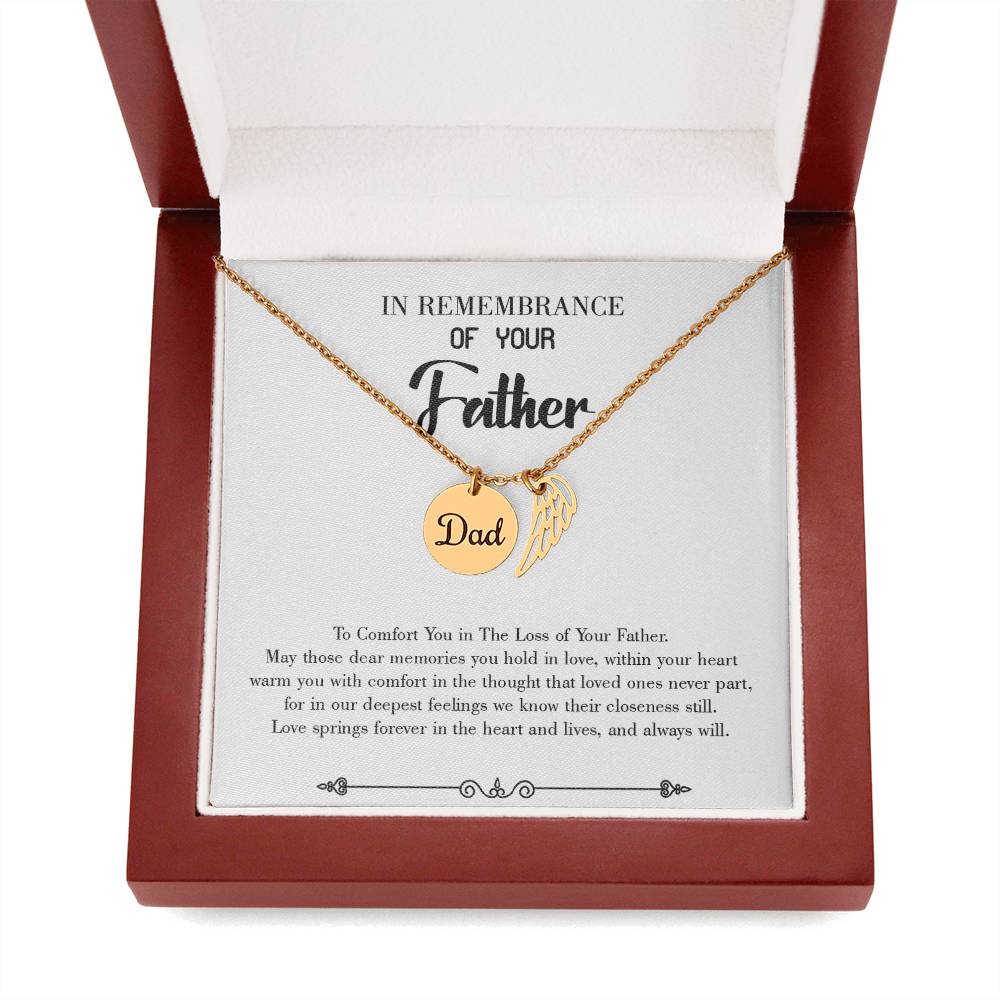 Love Springs Forever Remembrance Necklace for Dad Angel Wing Charm Stainless Steel or 18k Gold Finish-Express Your Love Gifts