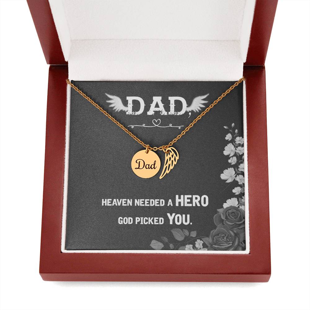Heaven Needed a Hero Remembrance Necklace for Dad Angel Wing Charm Stainless Steel or 18k Gold Finish-Express Your Love Gifts