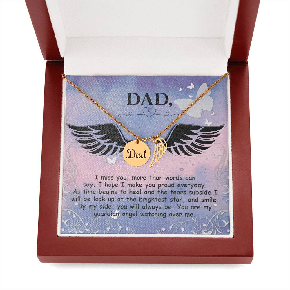 I Miss You More Remembrance Necklace for Dad Angel Wing Charm Stainless Steel or 18k Gold Finish-Express Your Love Gifts