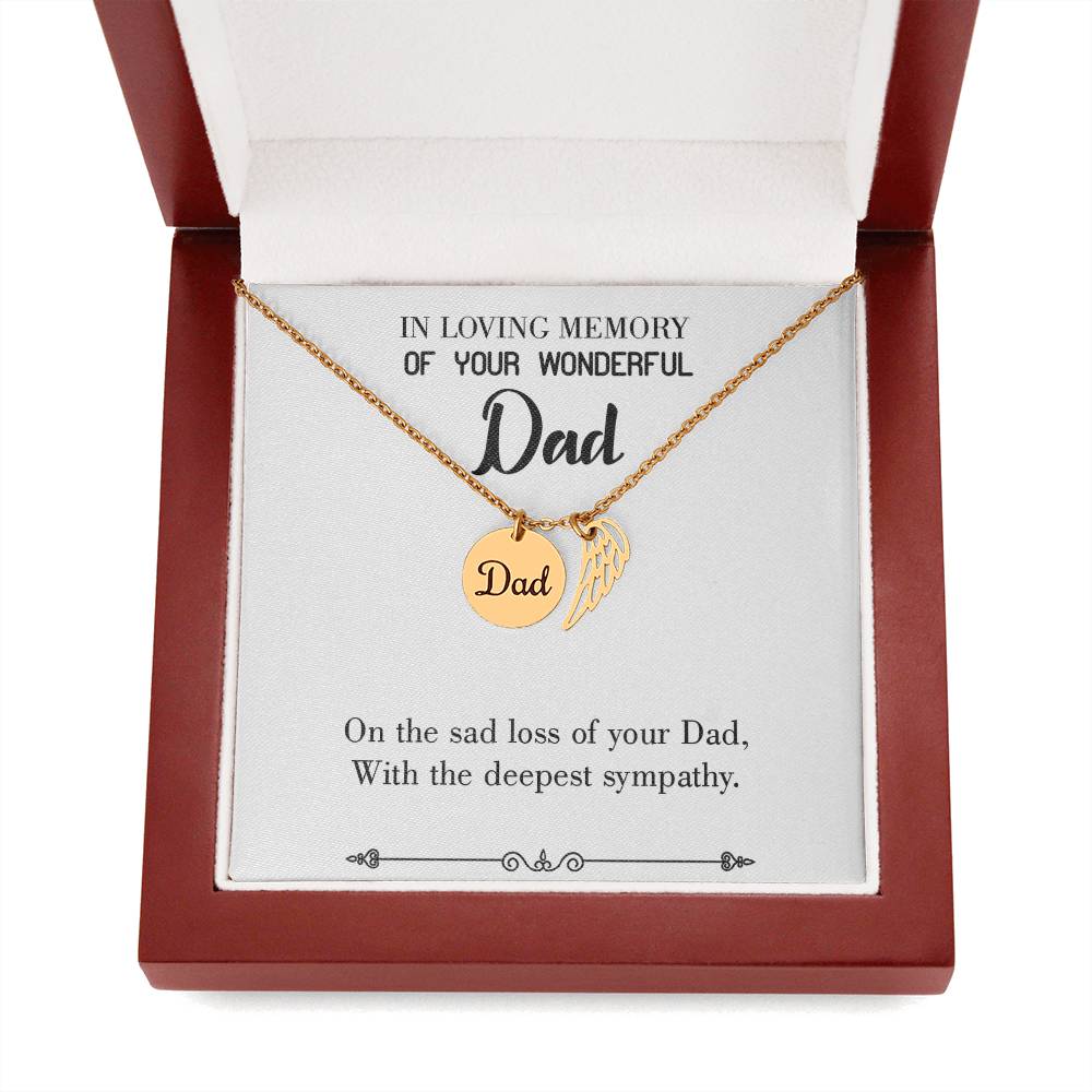 Deepest Sympathy Remembrance Necklace for Dad Angel Wing Charm Stainless Steel or 18k Gold Finish-Express Your Love Gifts