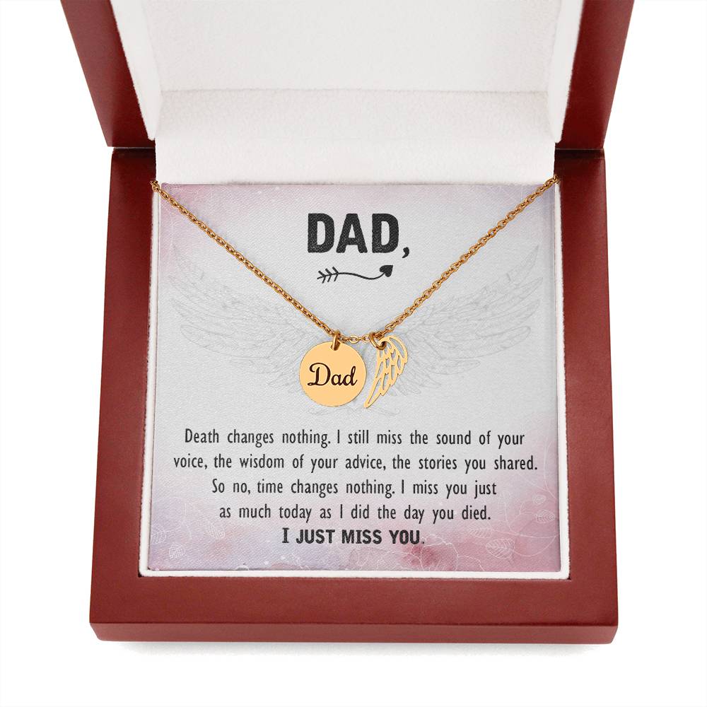 Death Changes Nothing Remembrance Necklace for Dad Angel Wing Charm Stainless Steel or 18k Gold Finish-Express Your Love Gifts
