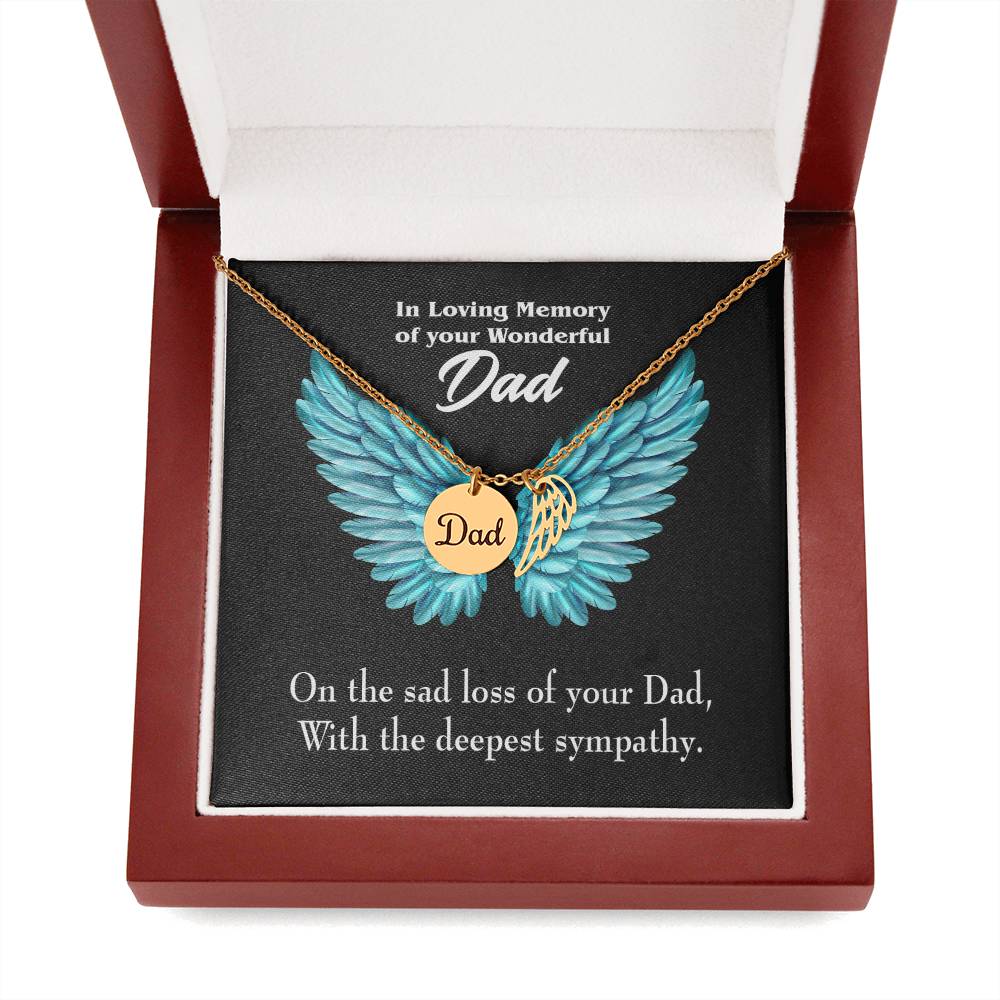 With Deepest Sympathy Remembrance Necklace for Dad Angel Wing Charm Stainless Steel or 18k Gold Finish-Express Your Love Gifts