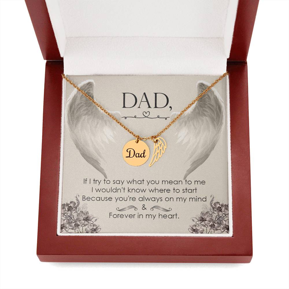 If I Try to Say Remembrance Necklace for Dad Angel Wing Charm Stainless Steel or 18k Gold Finish-Express Your Love Gifts