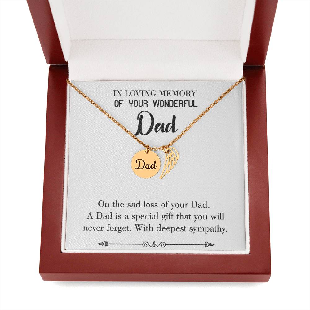 Special Gift Remembrance Necklace for Dad Angel Wing Charm Stainless Steel or 18k Gold Finish-Express Your Love Gifts