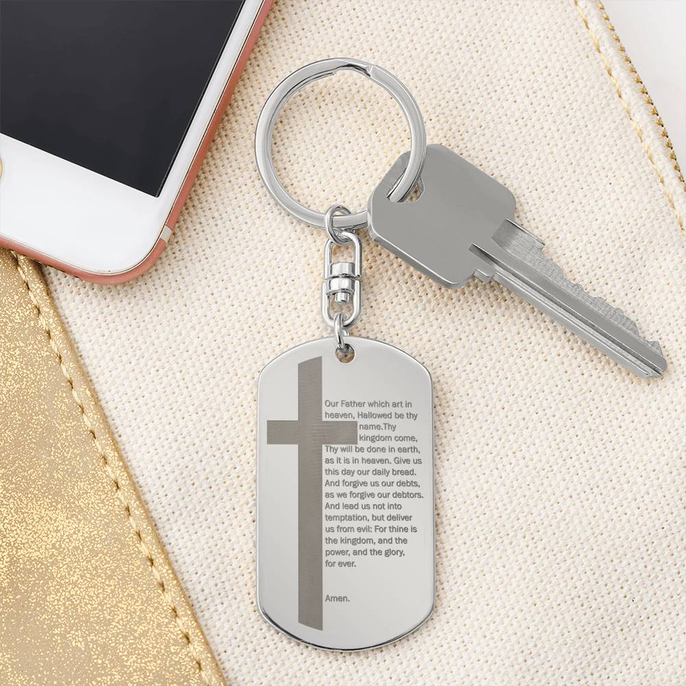 Lord's Prayer Engraved Dog Tag Bible Keychain Stainless Steel or 18k Gold-Express Your Love Gifts
