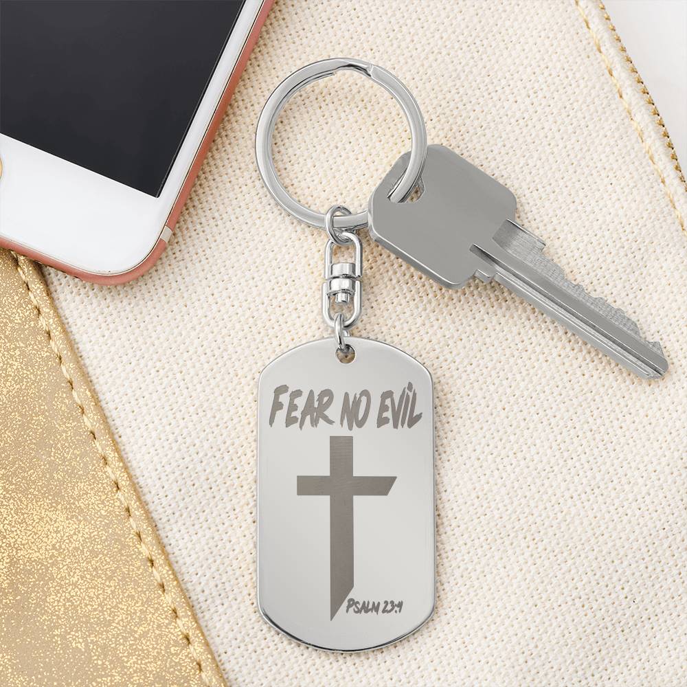 Fear No Evil Psalm 23.4 Engraved Dog Tag Keychain Stainless Steel or 18k Gold-Express Your Love Gifts