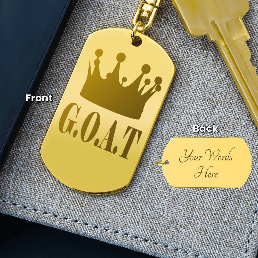 GOAT Greatest of All Time Engraved Dog Tag Keychain Stainless Steel or 18k Gold-Express Your Love Gifts