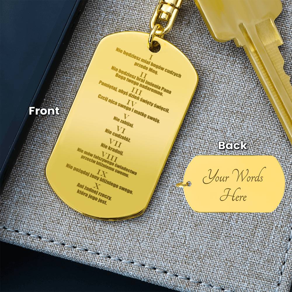 Ten Commandments Polish Przykazań Bożych Engraved Dog Tag Bible Keychain Stainless Steel or 18k Gold-Express Your Love Gifts