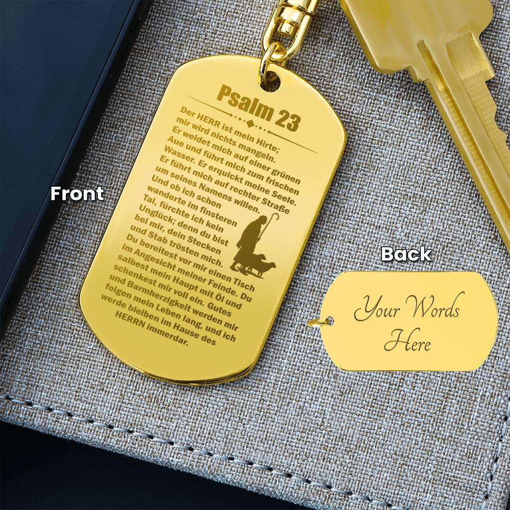 Psalm 23 German Engraved Dog Tag Bible Keychain Stainless Steel or 18k Gold-Express Your Love Gifts
