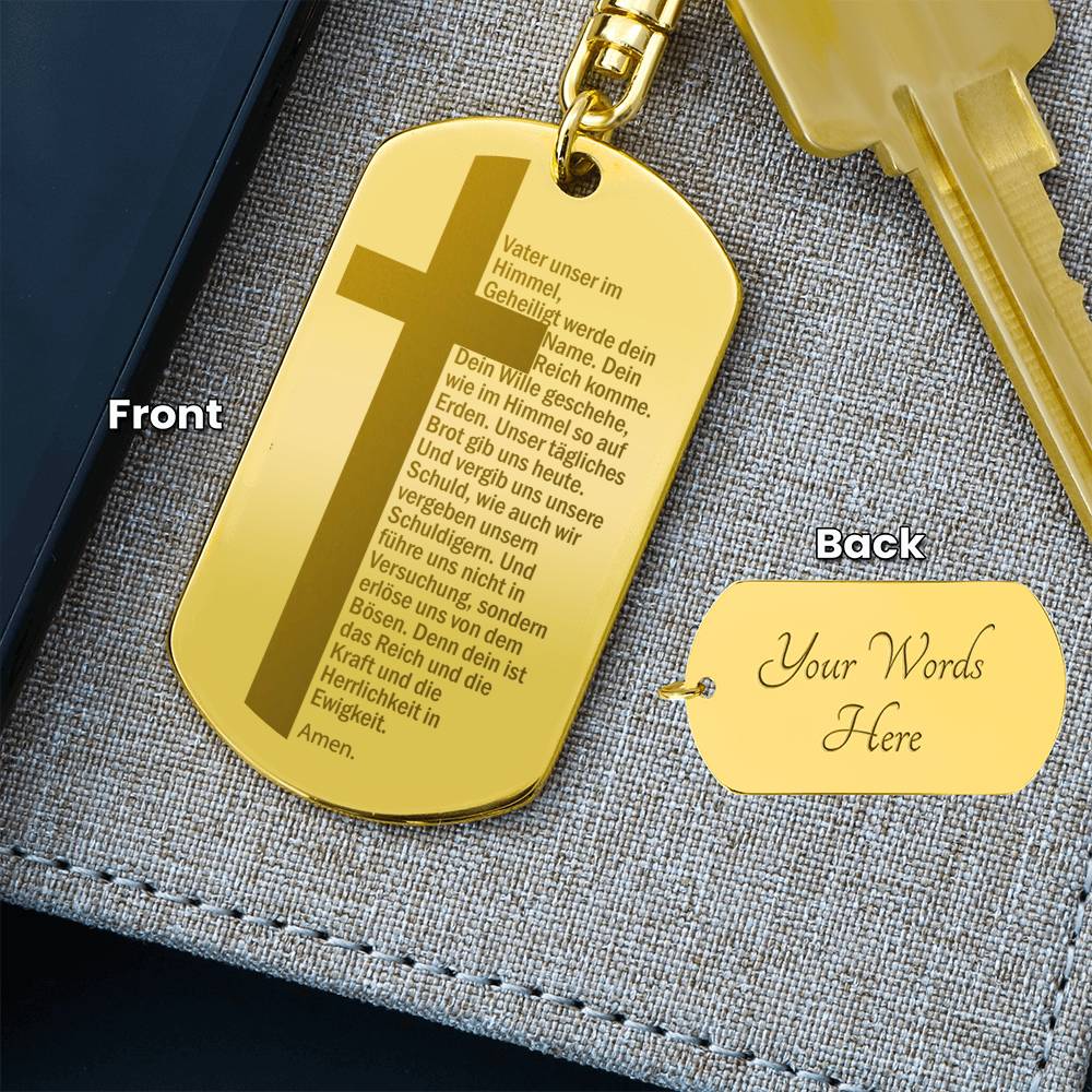 Lord's Prayer German Vater Unser Engraved Dog Tag Bible Keychain Stainless Steel or 18k Gold-Express Your Love Gifts