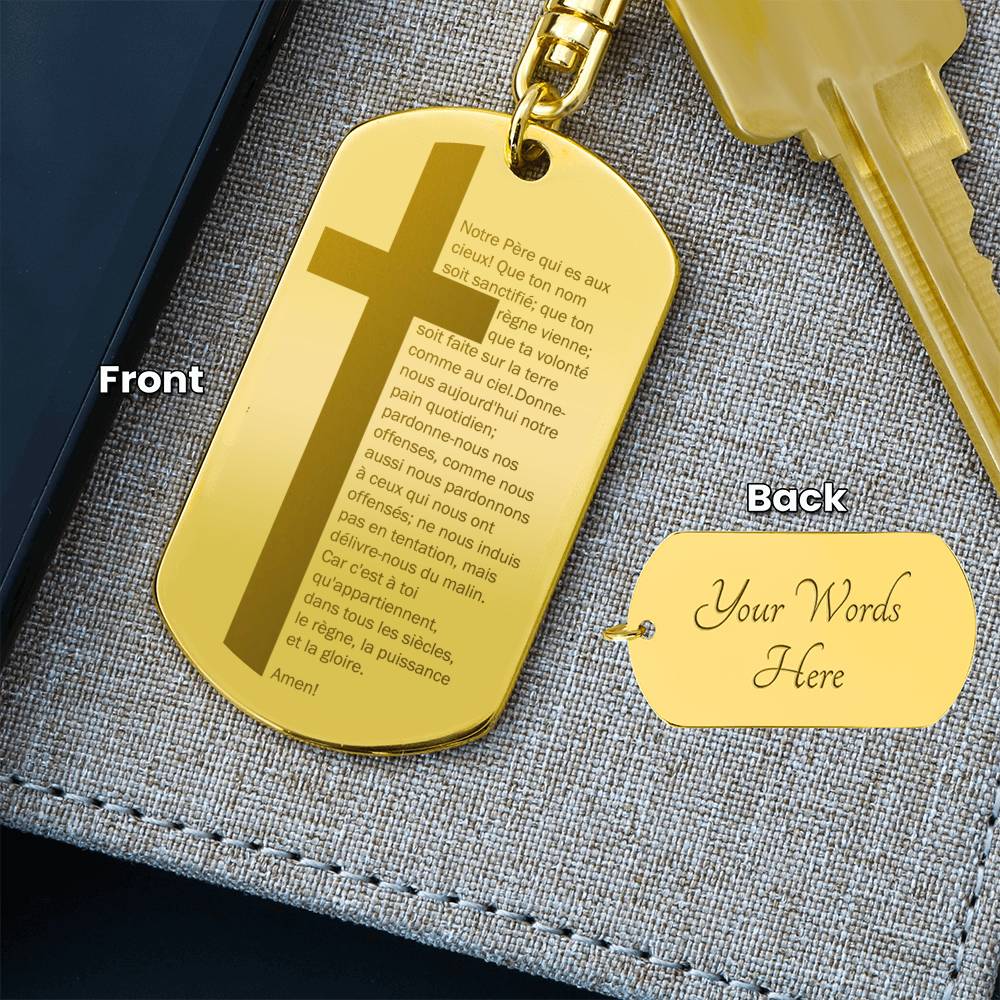Lord's Prayer French Notre Père Dogtag Engraved Dog Tag Bible Keychain Stainless Steel or 18k Gold-Express Your Love Gifts