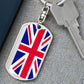 UK Flag Stainless Steel or 18k Gold Premium Swivel Dog Tag Keychain-Express Your Love Gifts