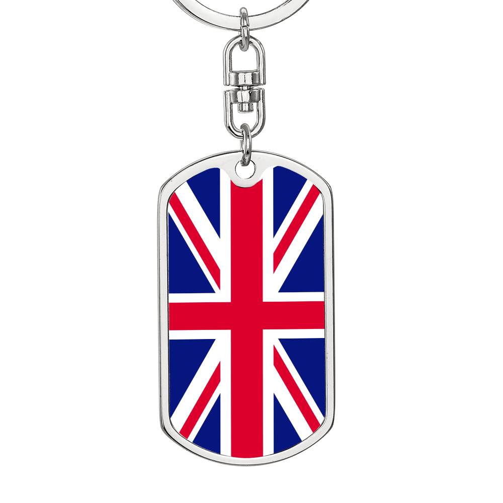 UK Flag Stainless Steel or 18k Gold Premium Swivel Dog Tag Keychain-Express Your Love Gifts