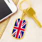 UK Flag Stainless Steel or 18k Gold Premium Swivel Dog Tag Keychain-Express Your Love Gifts