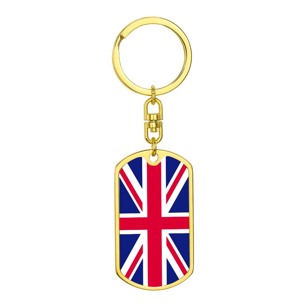 UK Flag Stainless Steel or 18k Gold Premium Swivel Dog Tag Keychain-Express Your Love Gifts