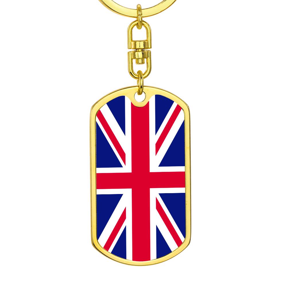 UK Flag Stainless Steel or 18k Gold Premium Swivel Dog Tag Keychain-Express Your Love Gifts