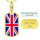 UK Flag Stainless Steel or 18k Gold Premium Swivel Dog Tag Keychain-Express Your Love Gifts