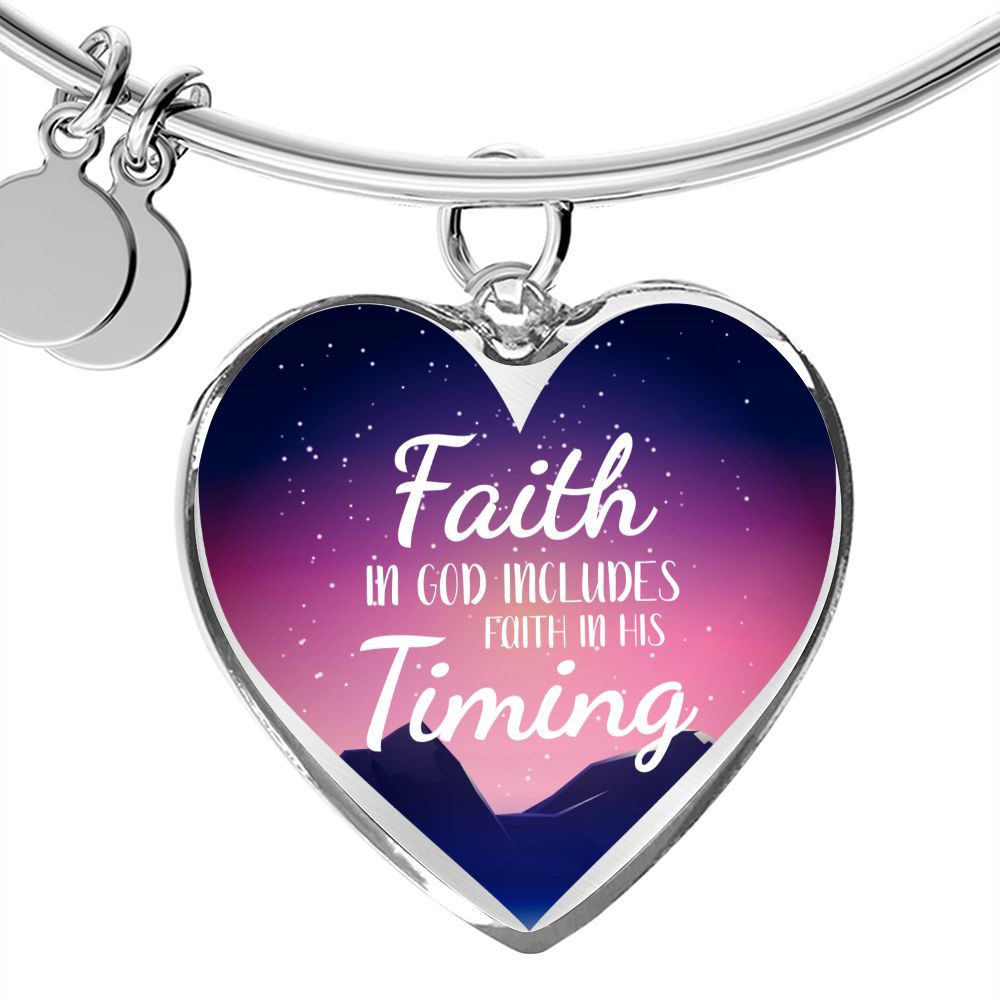 Habakkuk 2:3 God's Timing Stainless Steel or 18k Gold Heart Bangle Bracelet-Express Your Love Gifts