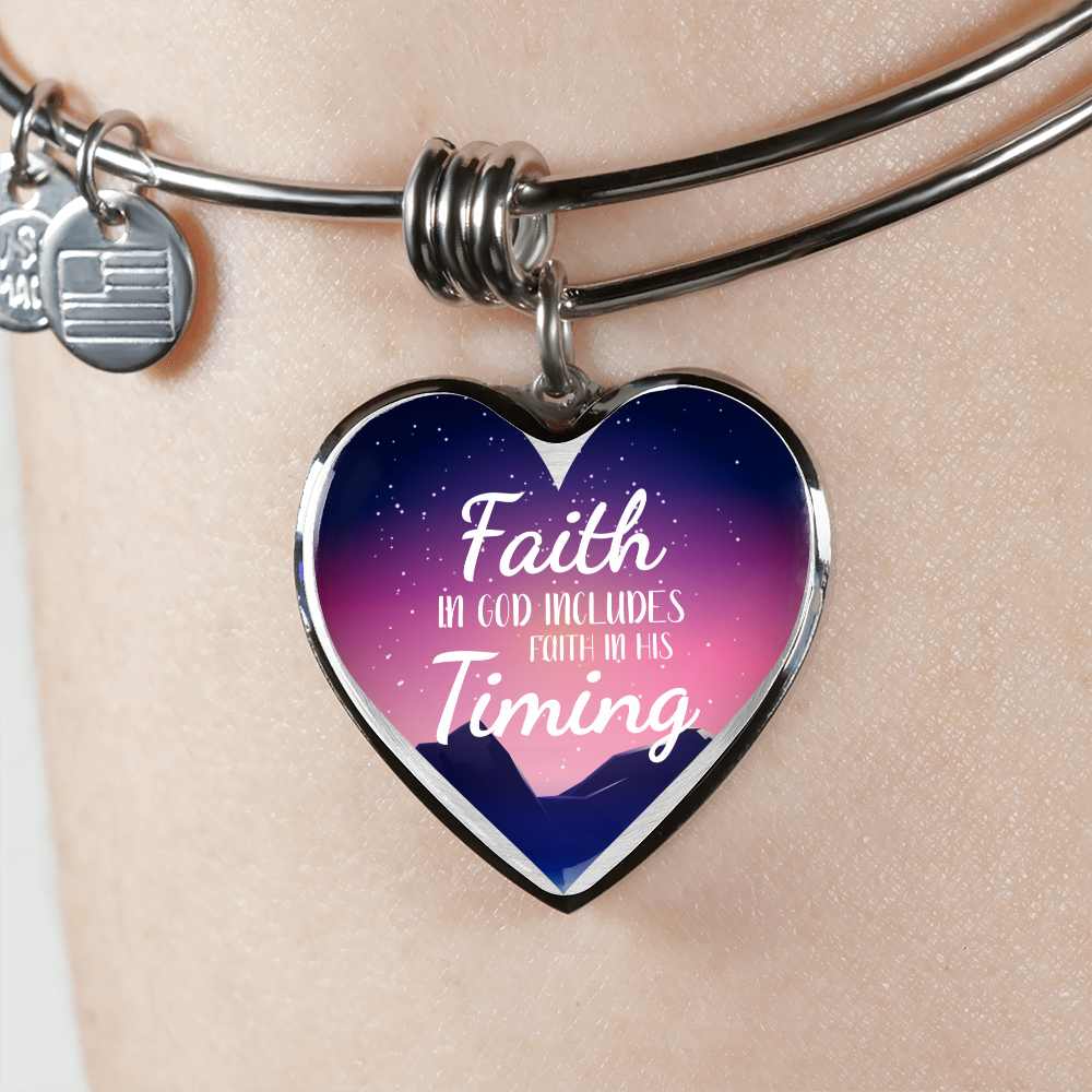 Habakkuk 2:3 God's Timing Stainless Steel or 18k Gold Heart Bangle Bracelet-Express Your Love Gifts