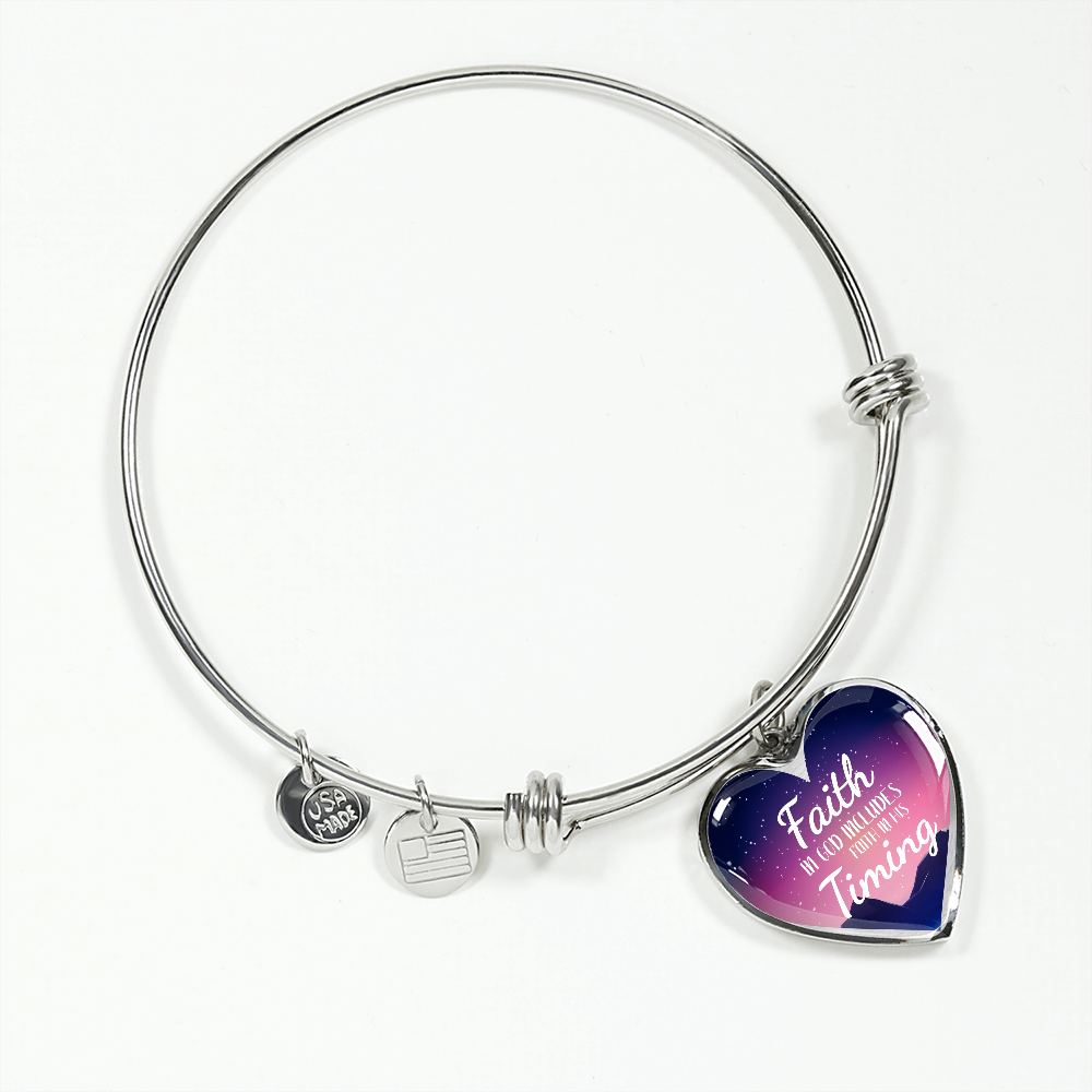 Habakkuk 2:3 God's Timing Stainless Steel or 18k Gold Heart Bangle Bracelet-Express Your Love Gifts
