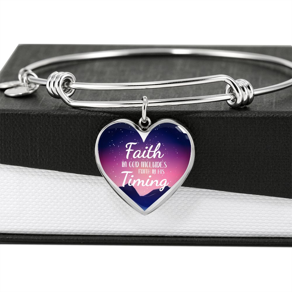 Habakkuk 2:3 God's Timing Stainless Steel or 18k Gold Heart Bangle Bracelet-Express Your Love Gifts