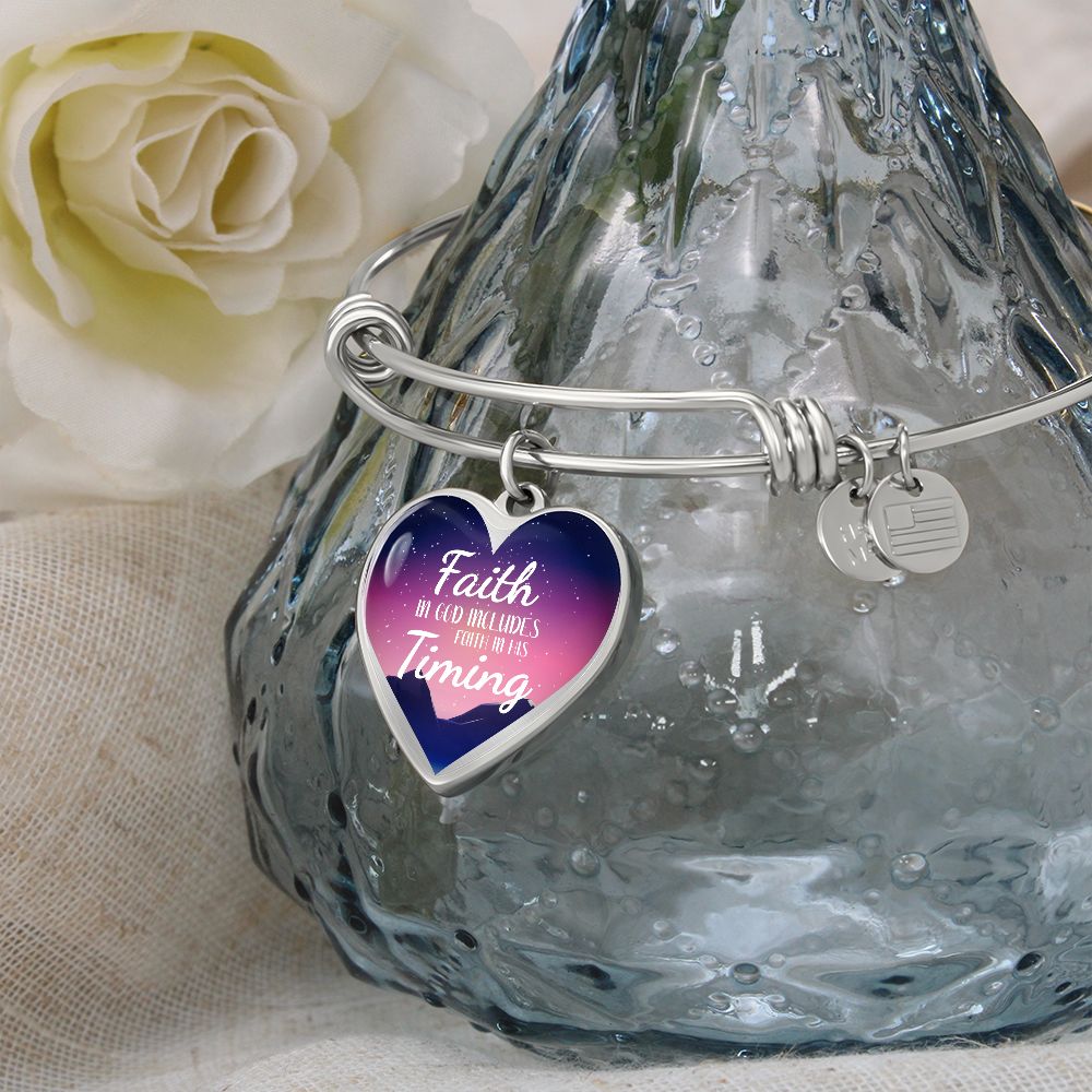 Habakkuk 2:3 God's Timing Stainless Steel or 18k Gold Heart Bangle Bracelet-Express Your Love Gifts