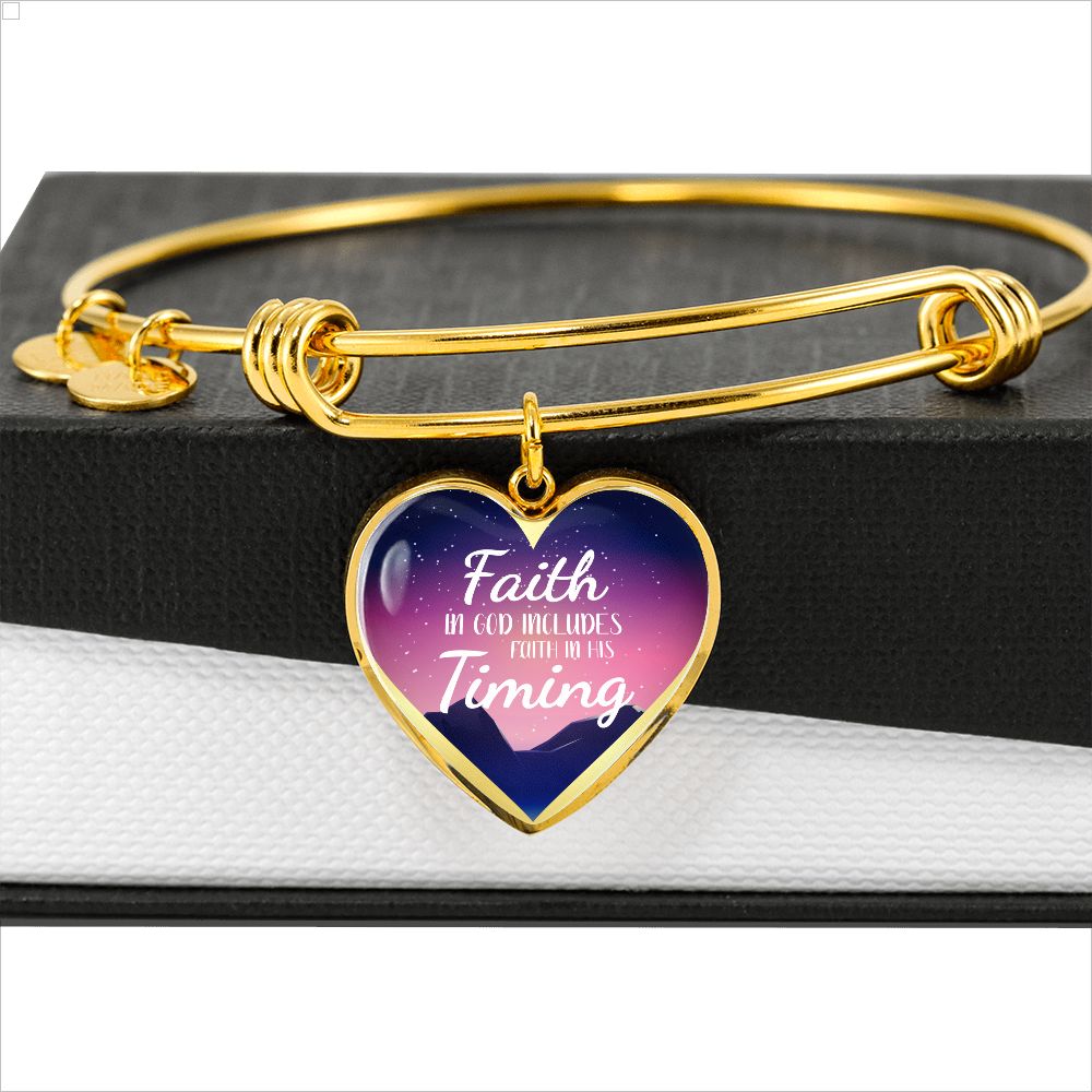 Habakkuk 2:3 God's Timing Stainless Steel or 18k Gold Heart Bangle Bracelet-Express Your Love Gifts