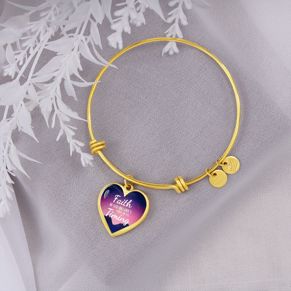 Habakkuk 2:3 God's Timing Stainless Steel or 18k Gold Heart Bangle Bracelet-Express Your Love Gifts