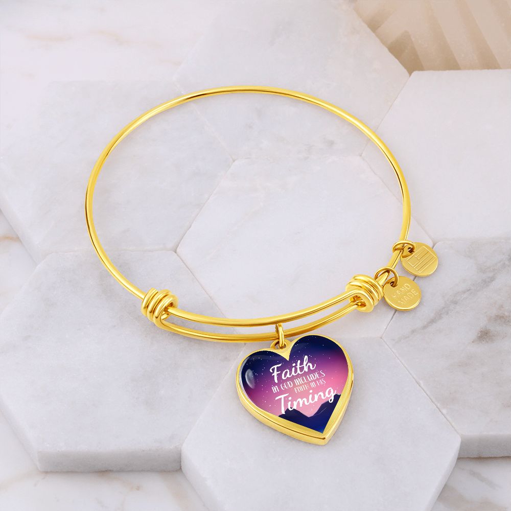 Habakkuk 2:3 God's Timing Stainless Steel or 18k Gold Heart Bangle Bracelet-Express Your Love Gifts