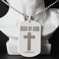 Man of God 1 Timothy 6.11 Engraved Dog Tag Necklace Stainless Steel or 18k Gold w 24" Chain-Express Your Love Gifts